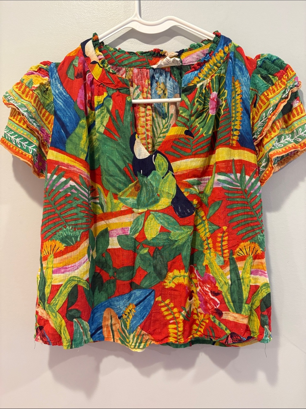 Panama Jack Multicolor Tropical Floral Peasant Blouse ptp 20